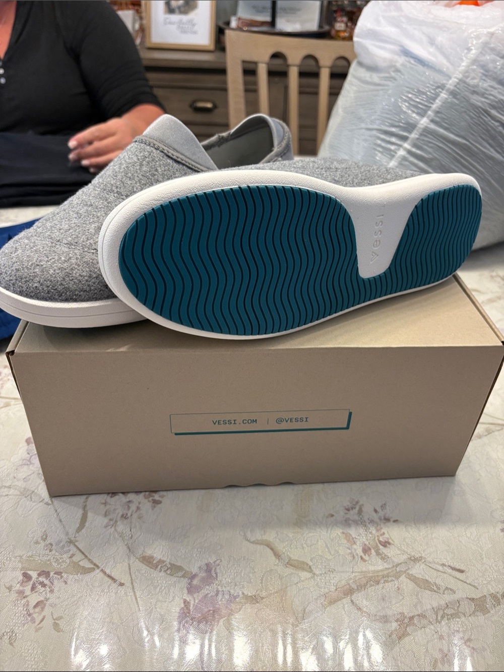 Vessi Sunday Slipper Sneakers in Slate Gray with Teal Sole